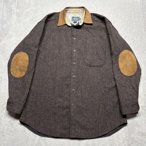 Vintage Woolrich Mens L Wool L/S Shirt Jacket Suede Collar Elbow Patches‎ USA